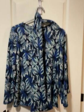 Annabelle Navy and Light Blue Floral Tie-Neck Long Sleeve Top